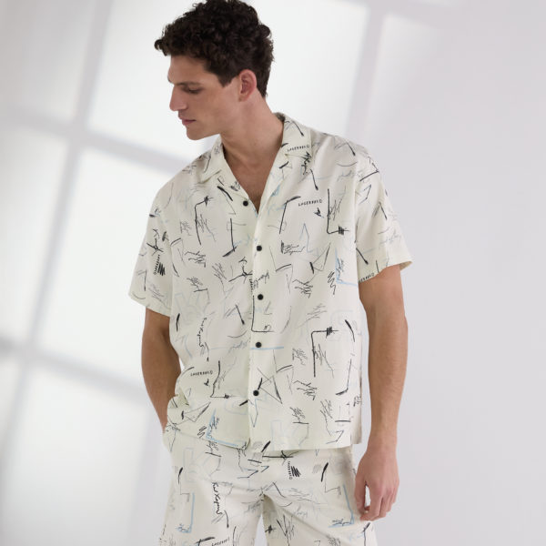 Karl Lagerfeld, All-over-print Bowling Shirt, Homme, Impression Intégrale de Croquis, Taille: XXS