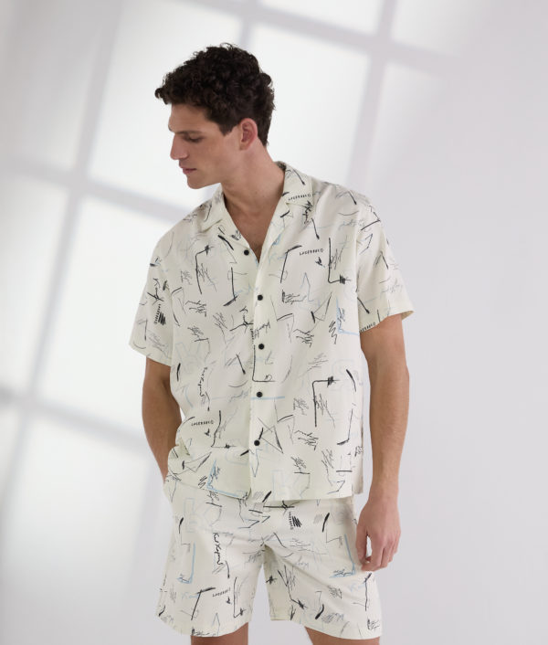 Karl Lagerfeld, All-over-print Bowling Shirt, Homme, Impression Intégrale de Croquis, Taille: XXS