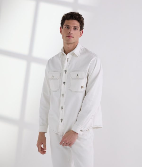 Karl Lagerfeld, Contrast Stitch Shirt, Homme, Crème Cannoli, Taille: XXS
