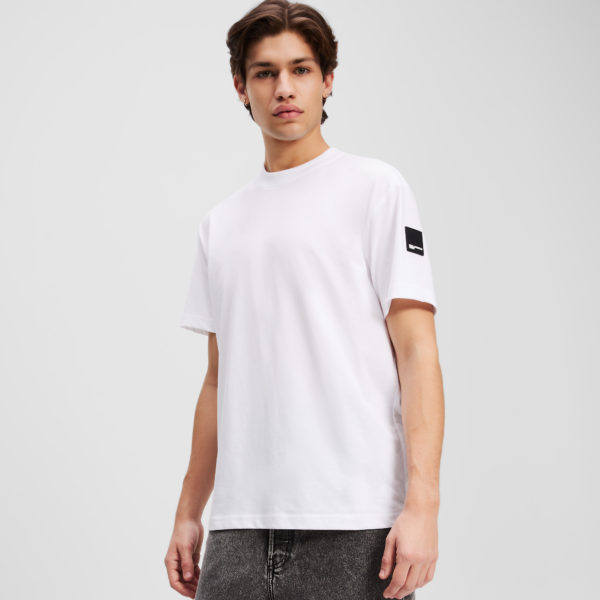 Karl Lagerfeld, Patch Logo T-shirt, Homme, Blanc, Taille: XXXL