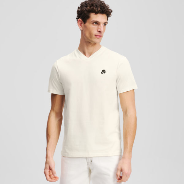 Karl Lagerfeld, Karl Kameo V-neck T-shirt, Homme, Crème Cannoli, Taille: XXXL
