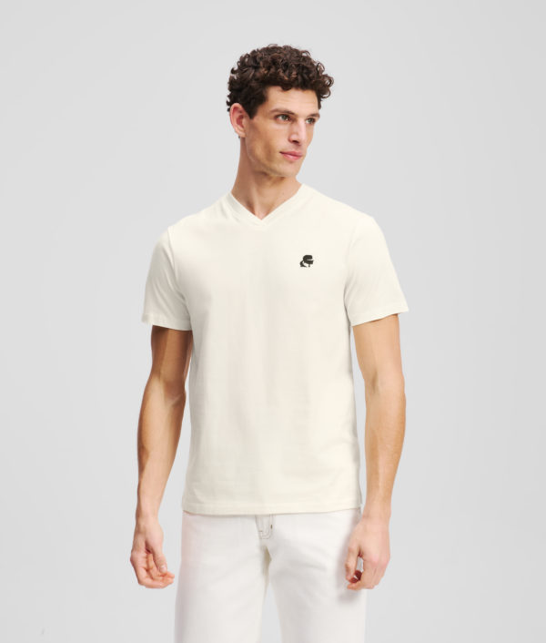 Karl Lagerfeld, Karl Kameo V-neck T-shirt, Homme, Crème Cannoli, Taille: XXXL