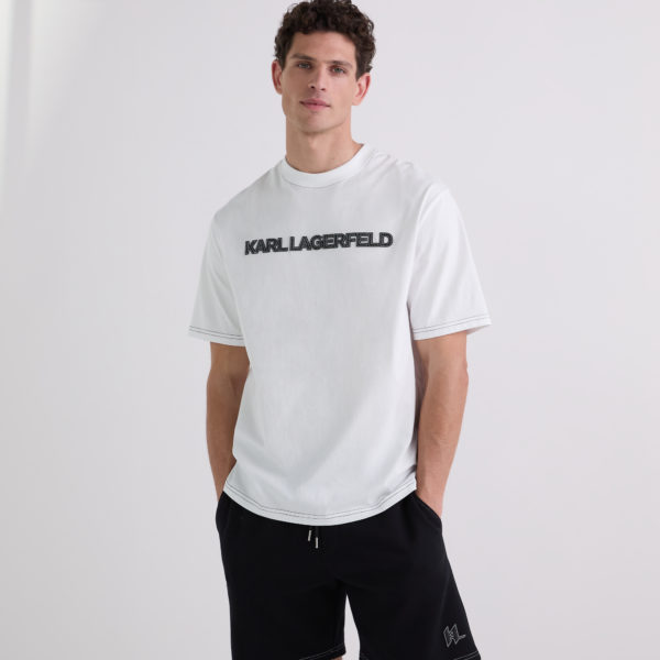 Karl Lagerfeld, Contrast Stitch T-shirt, Homme, Blanc, Taille: XXXL