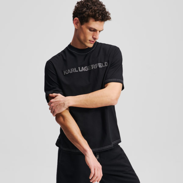 Karl Lagerfeld, Contrast Stitch T-shirt, Homme, Noir, Taille: XXXL