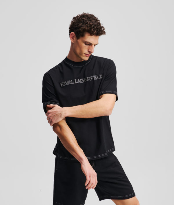 Karl Lagerfeld, Contrast Stitch T-shirt, Homme, Noir, Taille: XXXL