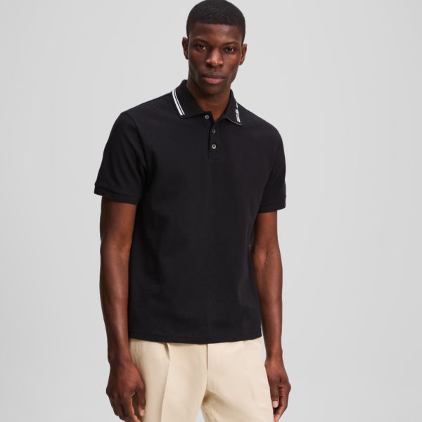 Karl Lagerfeld, Contrast Piping Polo Shirt, Homme, Noir, Taille: XXXL