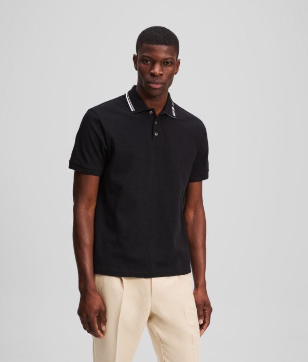 Karl Lagerfeld, Contrast Piping Polo Shirt, Homme, Noir, Taille: XXXL