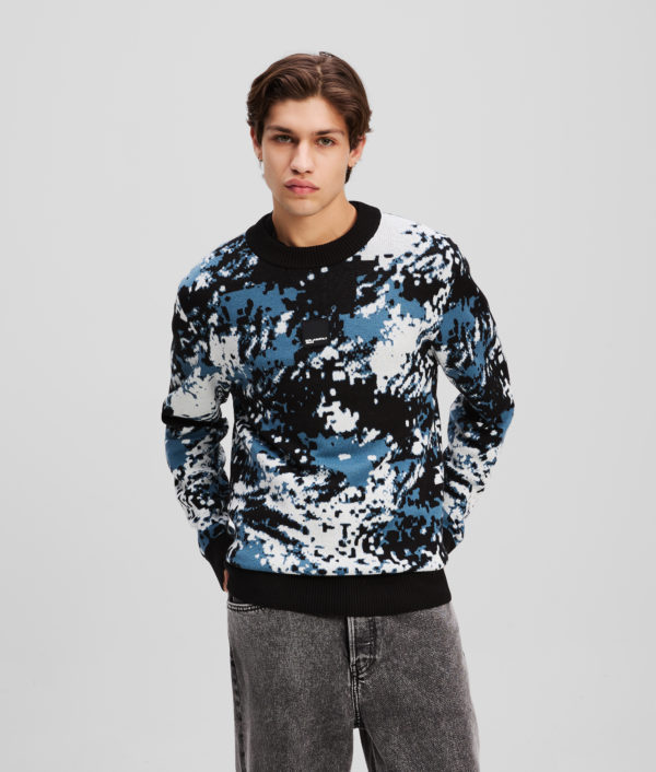 Karl Lagerfeld, All-over Print Sweater, Homme, Digital Uniform All Over Print Green, Taille: XXXL
