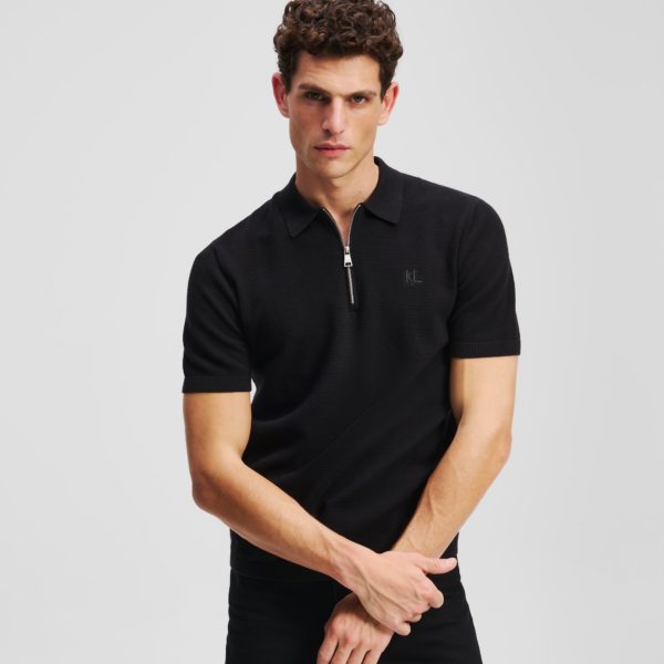 Karl Lagerfeld, Zip-up Polo Shirt, Homme, Noir, Taille: XXXL