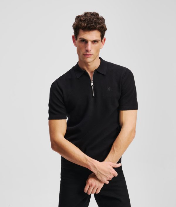 Karl Lagerfeld, Zip-up Polo Shirt, Homme, Noir, Taille: XXXL