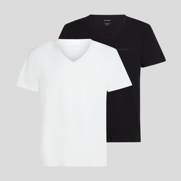 Karl Lagerfeld, Karl Logo V-neck T-shirt – 2-pack, Homme, Blanc/Noir, Taille: XXS