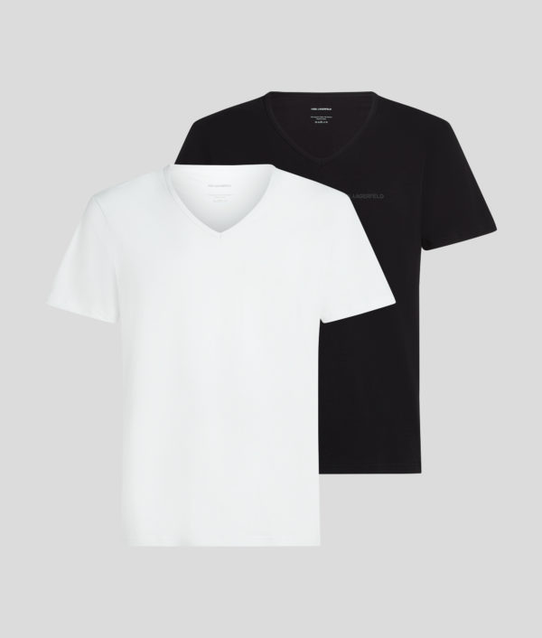 Karl Lagerfeld, Karl Logo V-neck T-shirt – 2-pack, Homme, Blanc/Noir, Taille: XXS