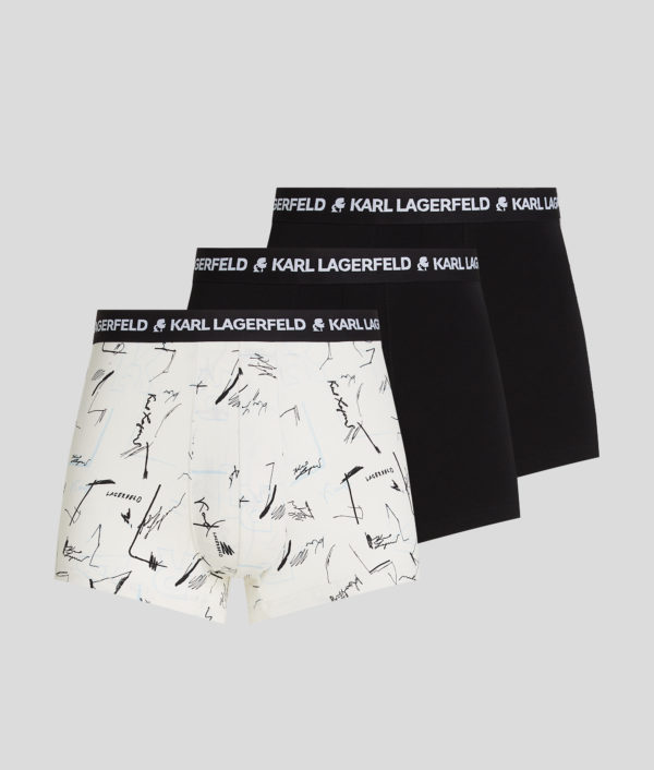 Karl Lagerfeld, Karl Logo Trunks – 3-pack, Homme, Surimpression Esquisse Cannoli-Noir, Taille: XXS