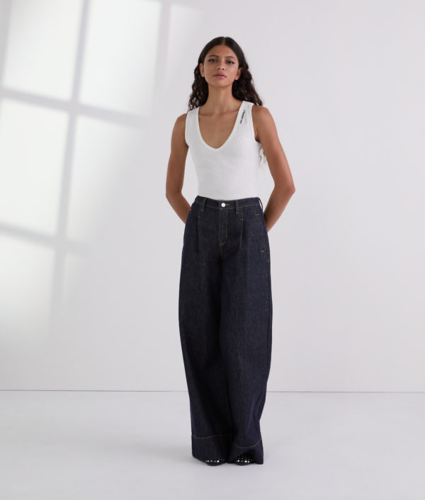 Karl Lagerfeld, Contrast Stitch Wide-leg Jeans, Femme, Bleu Foncé, Taille: X30