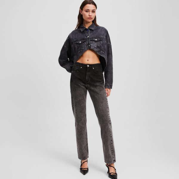 Karl Lagerfeld, Jean Droit À Taille Haute Effet Ombré, Femme, Noir lavé Ombre, Taille: L3232