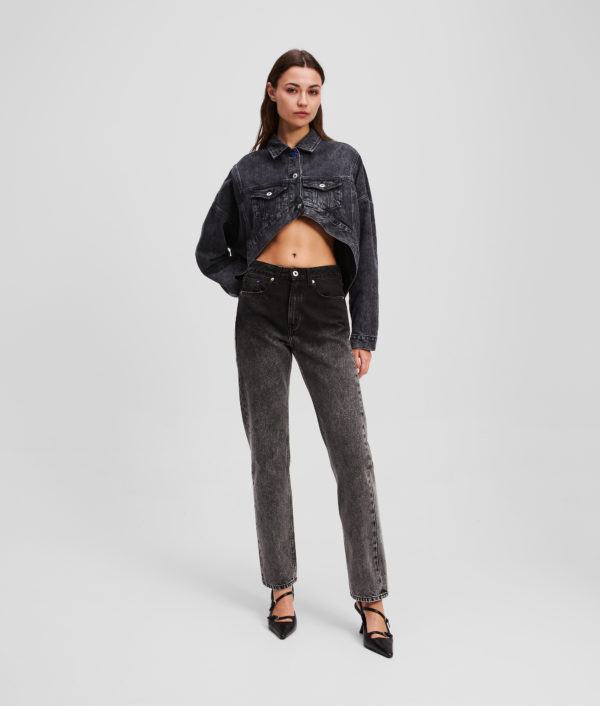 Karl Lagerfeld, Jean Droit À Taille Haute Effet Ombré, Femme, Noir lavé Ombre, Taille: L3232