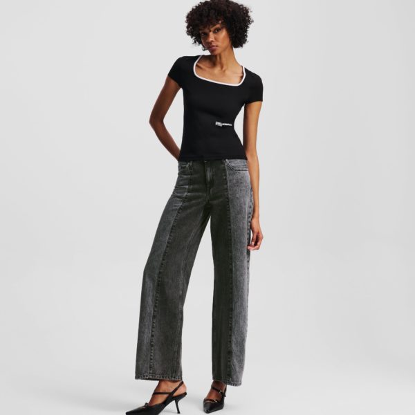 Karl Lagerfeld, Jean Décontracté Bicolore À Taille Haute, Femme, Noir lavé bloqué, Taille: L3232