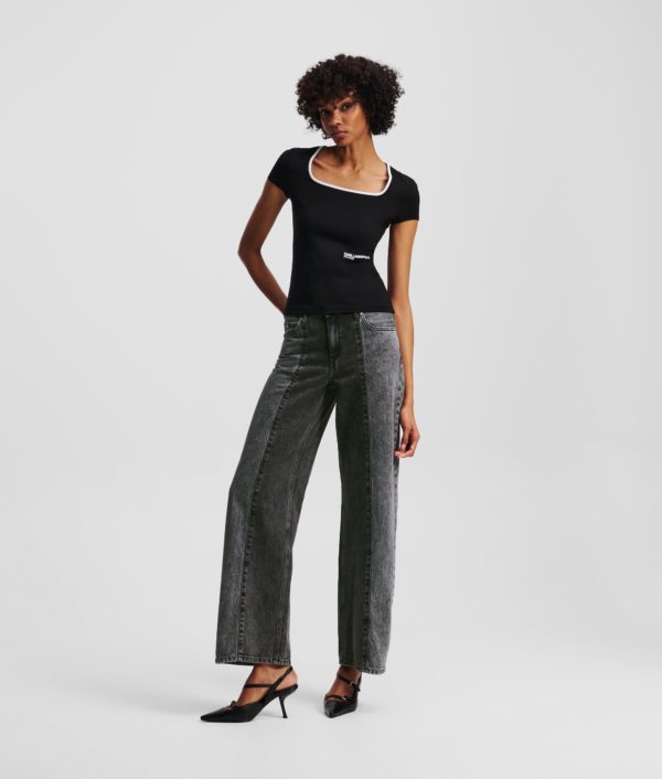 Karl Lagerfeld, Jean Décontracté Bicolore À Taille Haute, Femme, Noir lavé bloqué, Taille: L3232