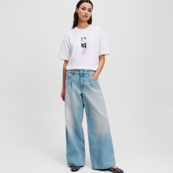 Karl Lagerfeld, Jean Plissé Coupe Large, Femme, Bleu délavé par le soleil, Taille: L32