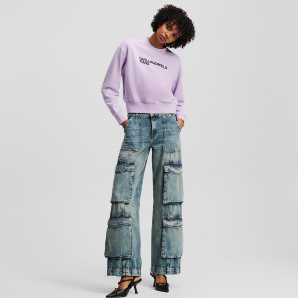 Karl Lagerfeld, Jean Décontracté À La Taille Mi-haute De Style Utilitaire, Femme, Visuel teinté Bleu lavé, Taille: L3232