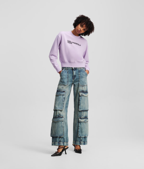 Karl Lagerfeld, Jean Décontracté À La Taille Mi-haute De Style Utilitaire, Femme, Visuel teinté Bleu lavé, Taille: L3232