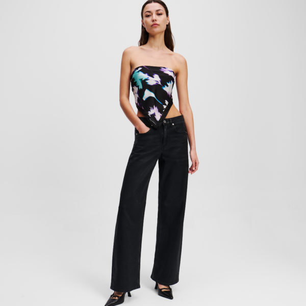 Karl Lagerfeld, Jean Décontracté Enduit À Taille Mi-haute, Femme, Noir enduit, Taille: L3232