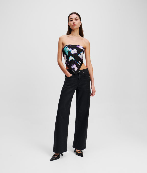 Karl Lagerfeld, Jean Décontracté Enduit À Taille Mi-haute, Femme, Noir enduit, Taille: L3232