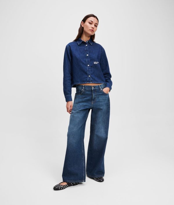 Karl Lagerfeld, Jean Large À Taille Basse, Femme, Bleu lavé teinté, Taille: L32