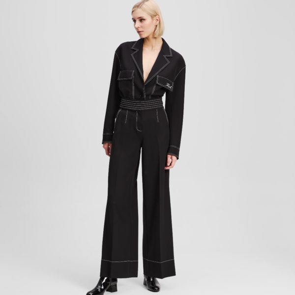 Karl Lagerfeld, Contrast Stitch Pants, Femme, Noir, Taille: X48