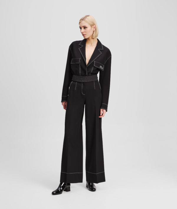 Karl Lagerfeld, Contrast Stitch Pants, Femme, Noir, Taille: X48