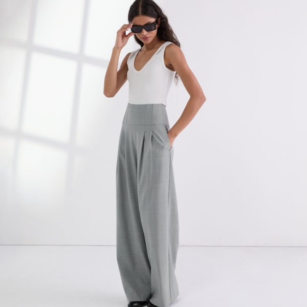 Karl Lagerfeld, Tailored Wide-leg Pants, Femme, Gris moyen mélangé, Taille: X48