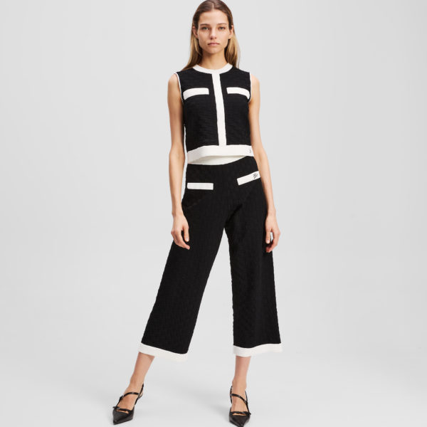 Karl Lagerfeld, Contrast Piping Knitted Pants, Femme, Noir, Taille: XXS