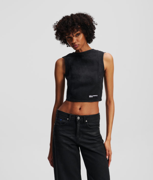 Karl Lagerfeld, Haut En Denim Enduit, Femme, Noir enduit, Taille: XXS