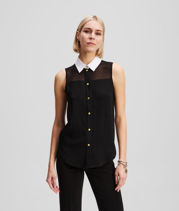 Karl Lagerfeld, Poplin Collar Sleeveless Blouse, Femme, Noir, Taille: X48
