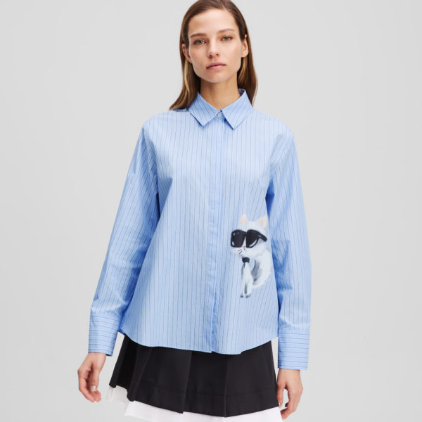 Karl Lagerfeld, Ikon Choupette Striped Shirt, Femme, Rayure bleu-blanc-noir, Taille: X48