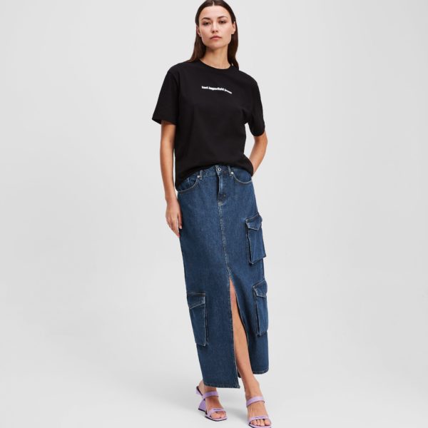 Karl Lagerfeld, Jupe Maxi En Denim De Style Utilitaire, Femme, Bleu foncé délavé, Taille: XXS
