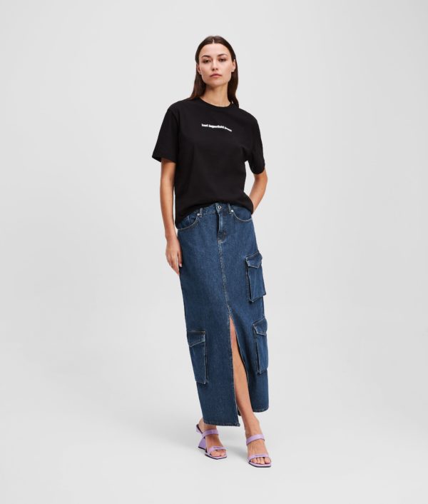Karl Lagerfeld, Jupe Maxi En Denim De Style Utilitaire, Femme, Bleu foncé délavé, Taille: XXS