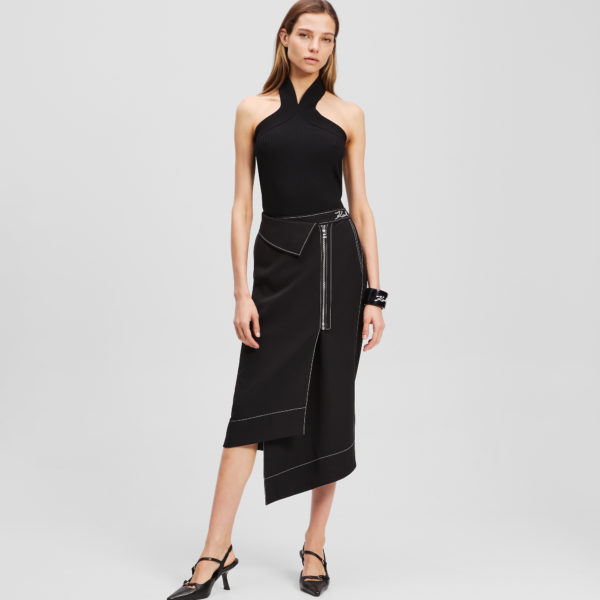 Karl Lagerfeld, Contrast Stitch Skirt, Femme, Noir, Taille: X48