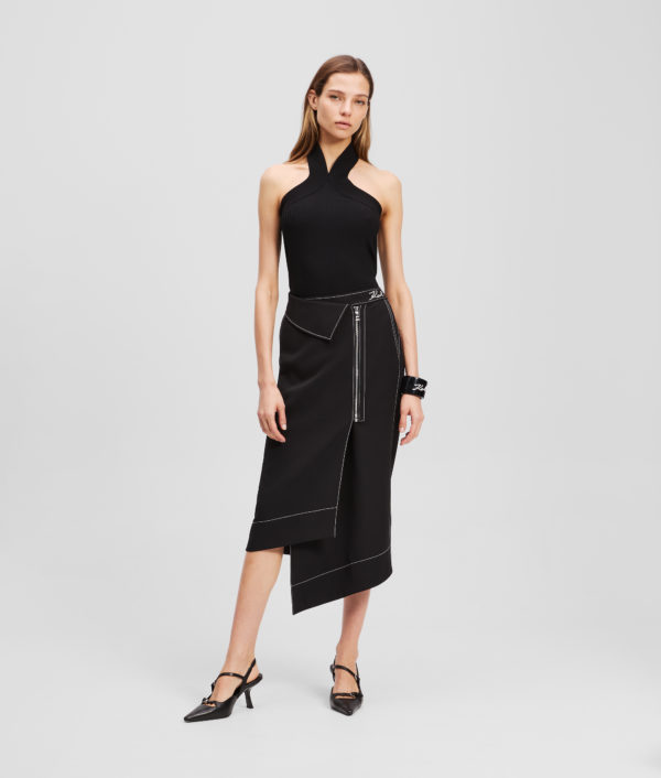 Karl Lagerfeld, Contrast Stitch Skirt, Femme, Noir, Taille: X48