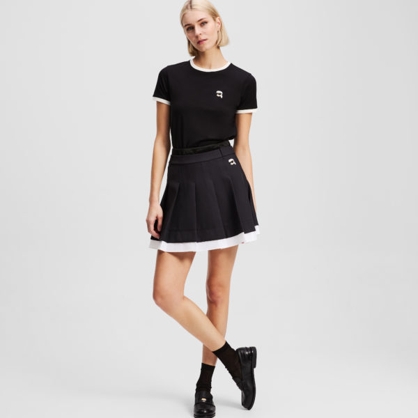 Karl Lagerfeld, Ikon Pleated Mini Skirt, Femme, Noir/Blanc, Taille: X48