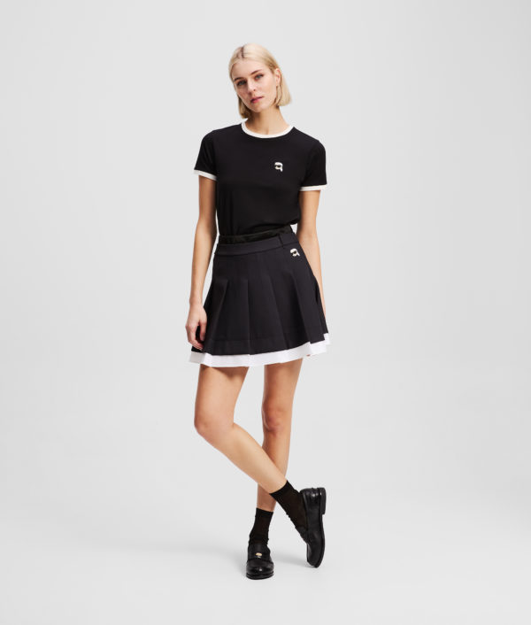 Karl Lagerfeld, Ikon Pleated Mini Skirt, Femme, Noir/Blanc, Taille: X48