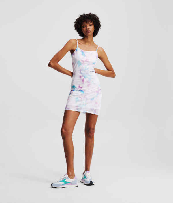 Karl Lagerfeld, Robe En Tricot Avec Imprimé Floral, Femme, Impression Florale Blanche sur Toute la Surface, Taille: XXS