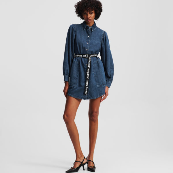 Karl Lagerfeld, Robe En Denim À Manches Bouffantes, Femme, Bleu foncé délavé, Taille: XXS