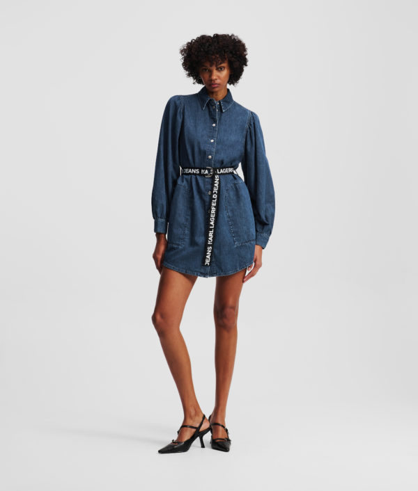 Karl Lagerfeld, Robe En Denim À Manches Bouffantes, Femme, Bleu foncé délavé, Taille: XXS