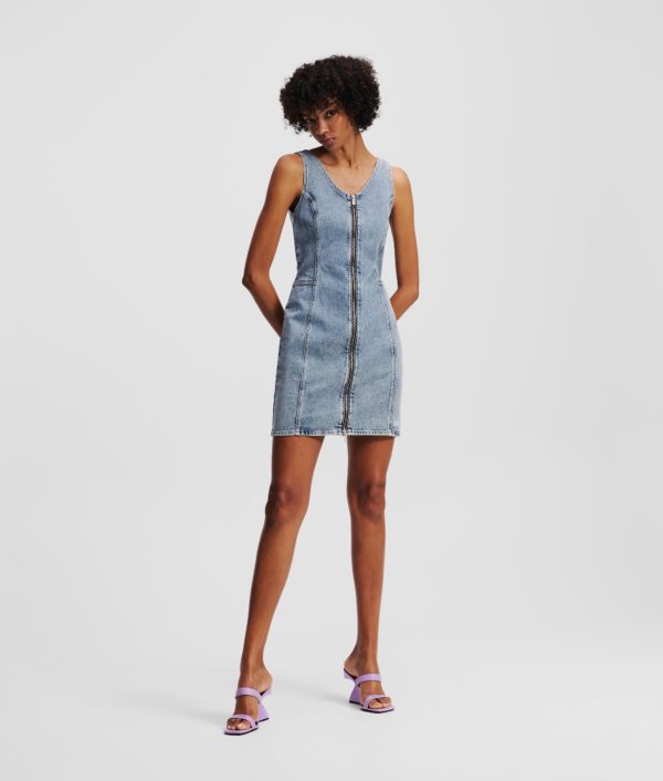 Karl Lagerfeld, Robe En Denim À Col En V, Femme, Bleu clair vintage, Taille: XXS