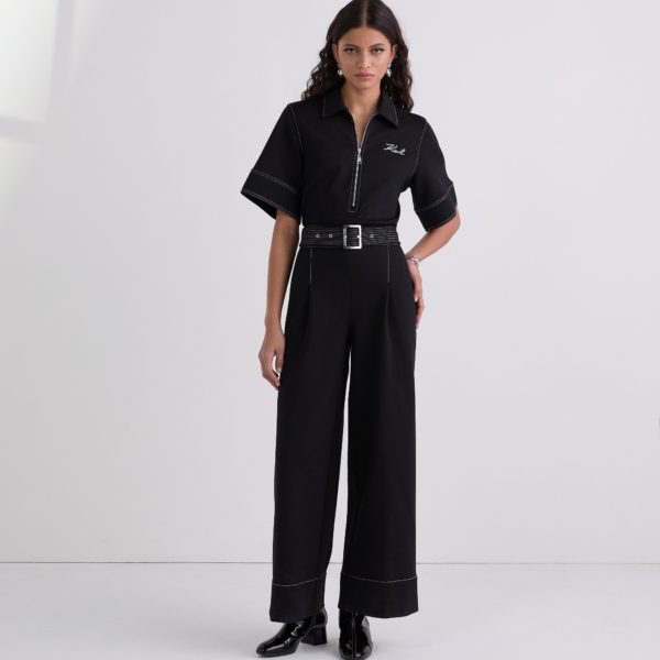 Karl Lagerfeld, Contrast Stitch Jumpsuit, Femme, Noir, Taille: XXS