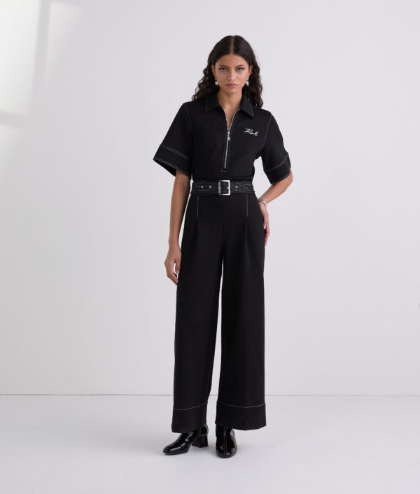 Karl Lagerfeld, Contrast Stitch Jumpsuit, Femme, Noir, Taille: XXS