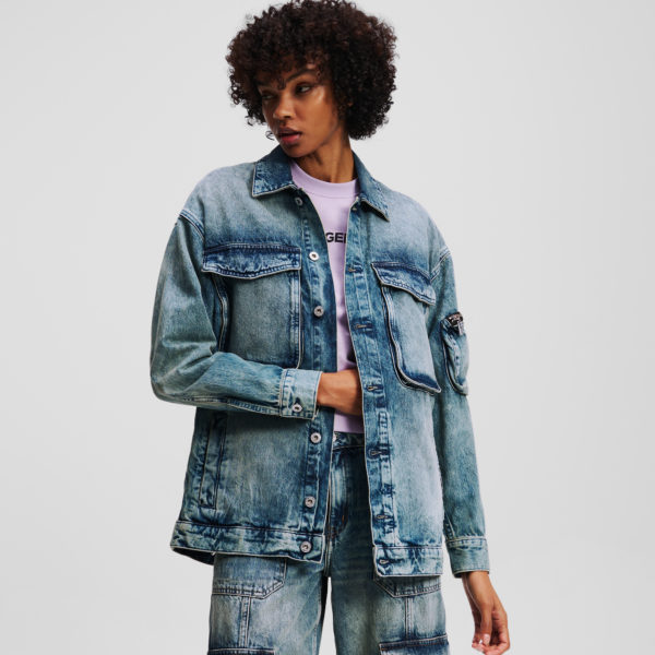 Karl Lagerfeld, Veste En Jean De Style Utilitaire, Femme, Visuel teinté Bleu lavé, Taille: XXS