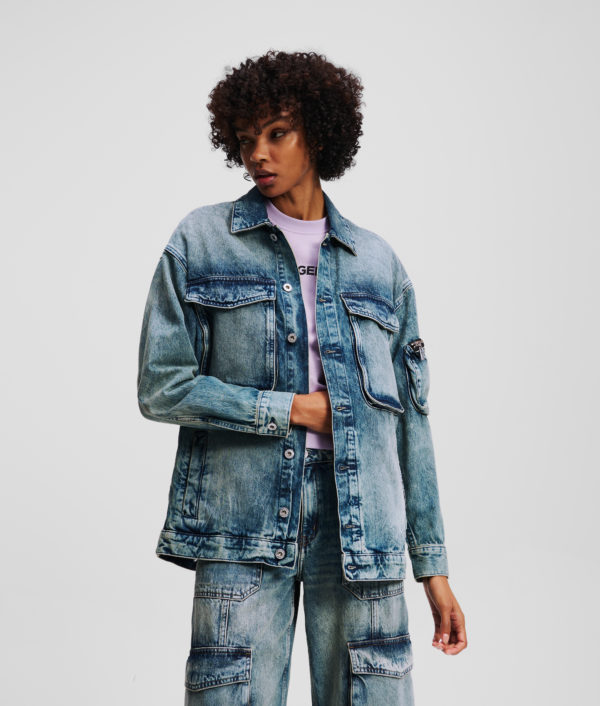 Karl Lagerfeld, Veste En Jean De Style Utilitaire, Femme, Visuel teinté Bleu lavé, Taille: XXS