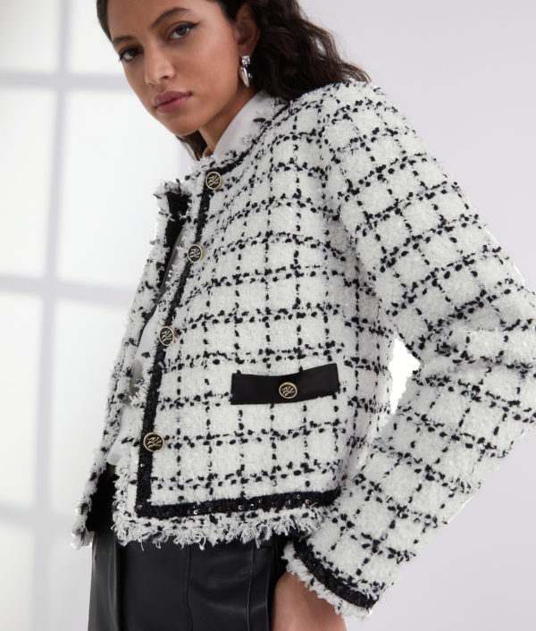 Karl Lagerfeld, Bouclé Jacket, Femme, Noir Blanc Karl Boucle, Taille: X48
